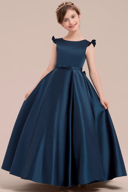 Robe de Soirée Longue Bleue Satin Fille Mariage - gallery 3