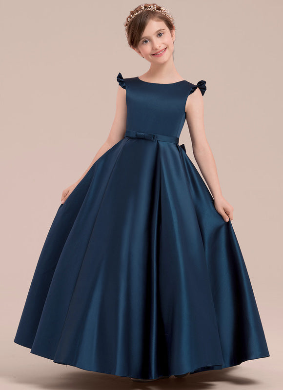 Robe de Soirée Longue Bleue Satin Fille Mariage - gallery 3