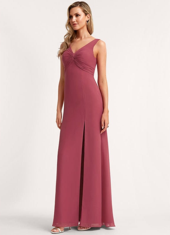 Robe de Soirée Mousseline Beige - gallery 2