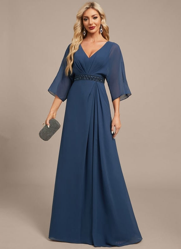 Robe de Soirée Chiffon Marine - gallery 3