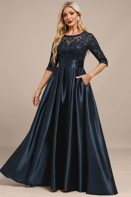 Robe de Soirée Satin Noir Élégant