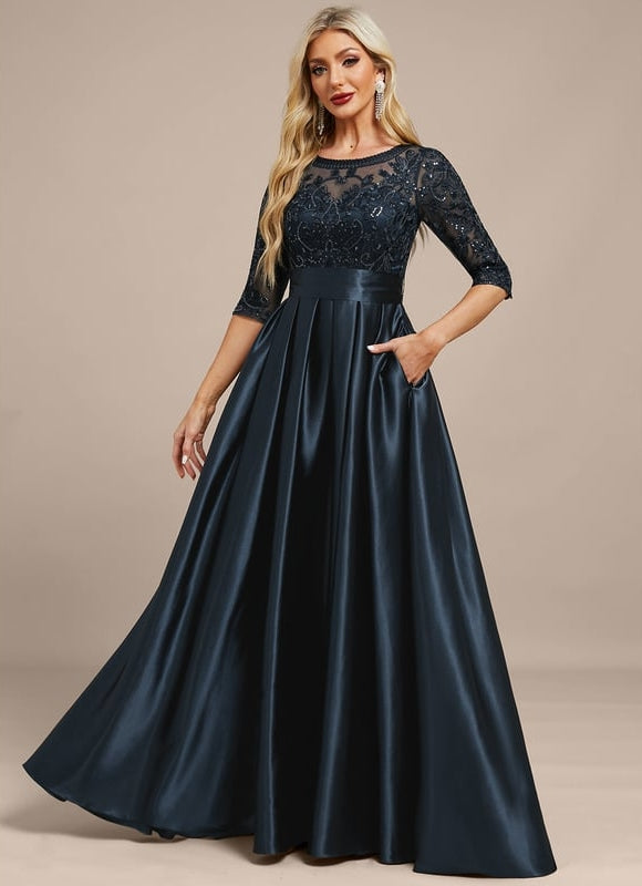 Robe de Soirée Satin Noir Élégant