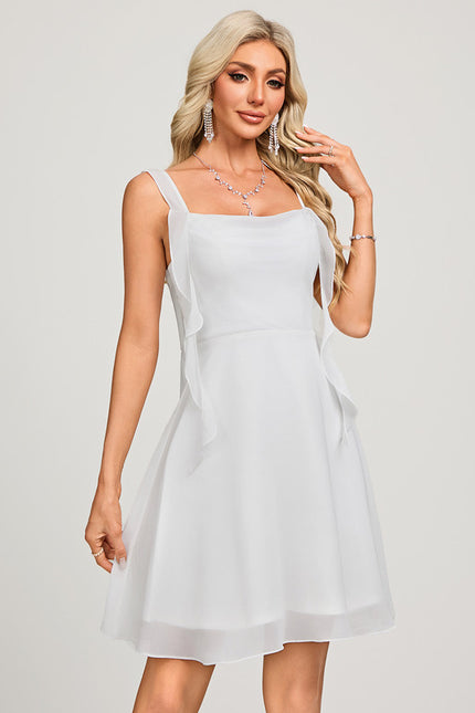 Robe de Soirée Longue Blanche Mousseline À Volants - gallery 4