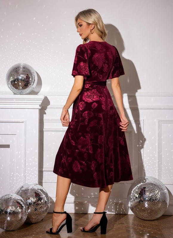 Robe de Soirée Velours Bordeaux - gallery 1