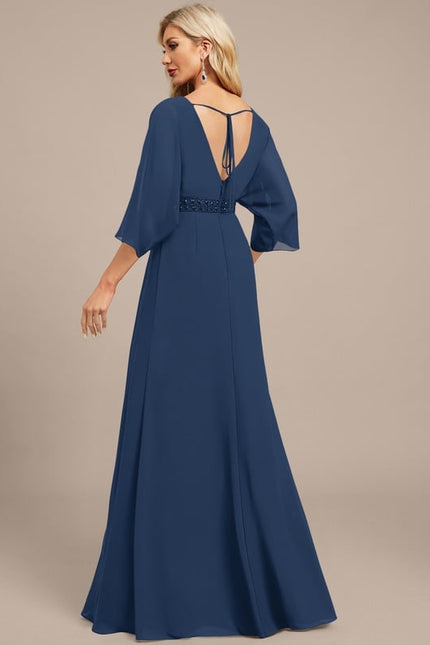 Robe de Soirée Chiffon Marine - gallery 1