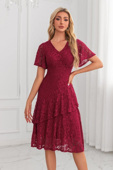 Robe de Soirée Dentelle Bordeaux