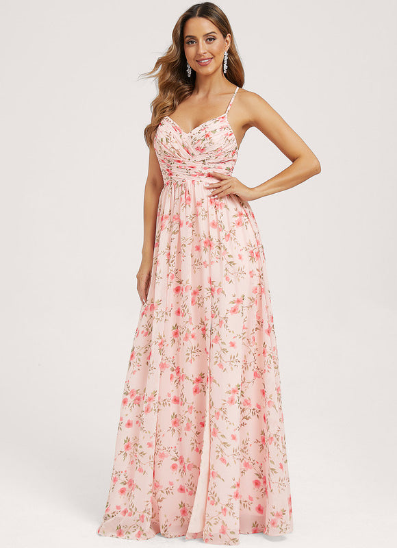 Robe de Soirée Mousseline Beige - gallery 1