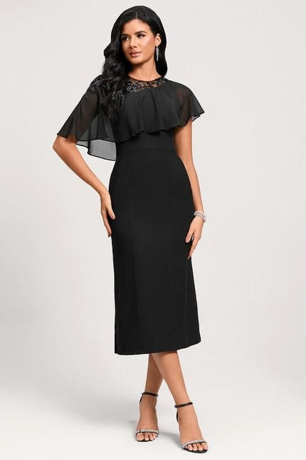 Robe de Soirée Noir Élégant Voile - gallery 2