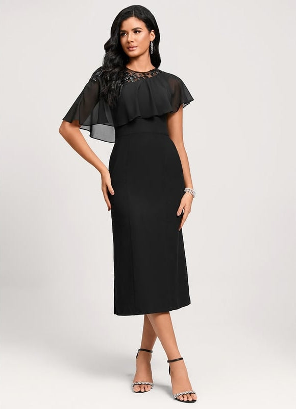 Robe de Soirée Noir Élégant Voile - gallery 2