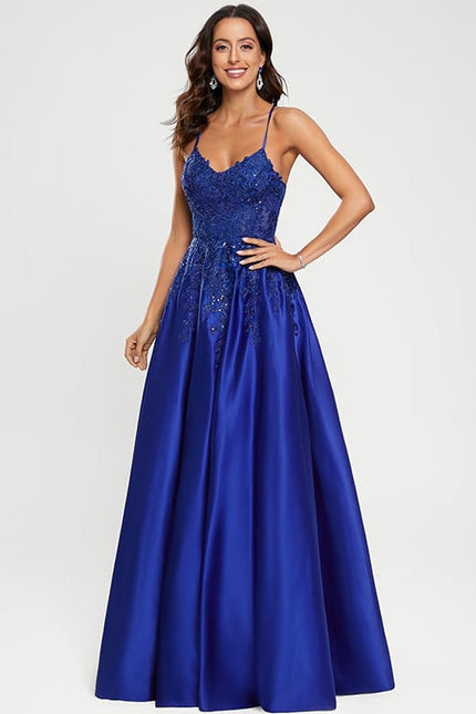 Robe de Soirée Satin Bleu Éclat - gallery 7