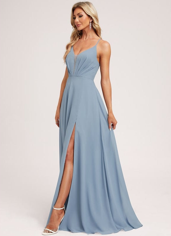 Robe de Soirée Mousseline Beige - gallery 4