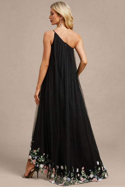 Robe de Soirée Noire Florale Asymétrique - gallery 5