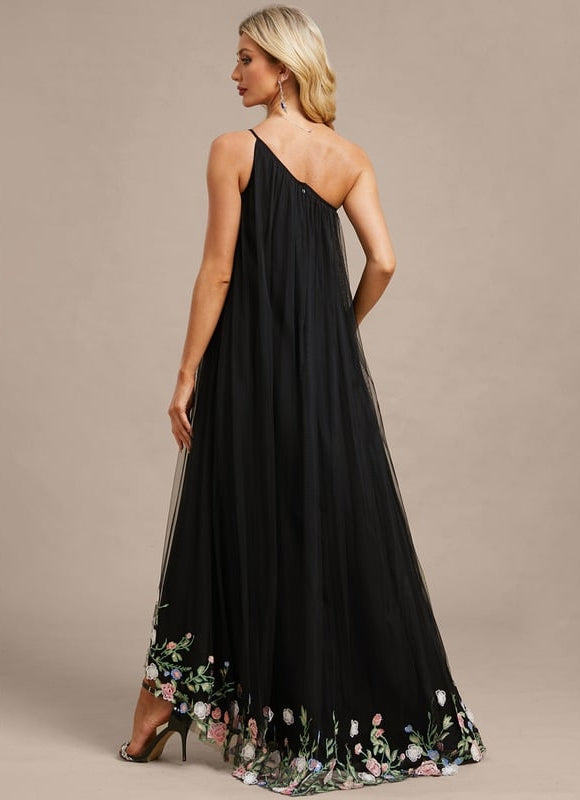 Robe de Soirée Noire Florale Asymétrique - gallery 5