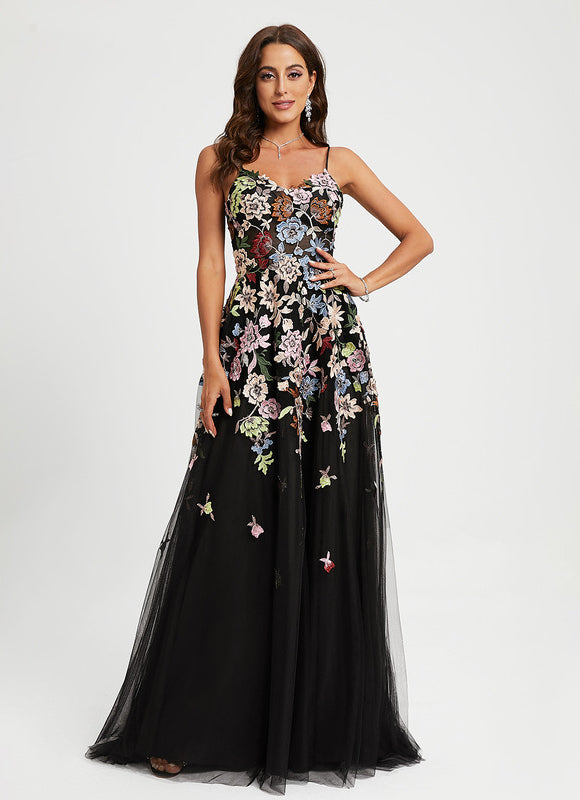 Robe de Soirée Éclat Floral Noir - gallery 4