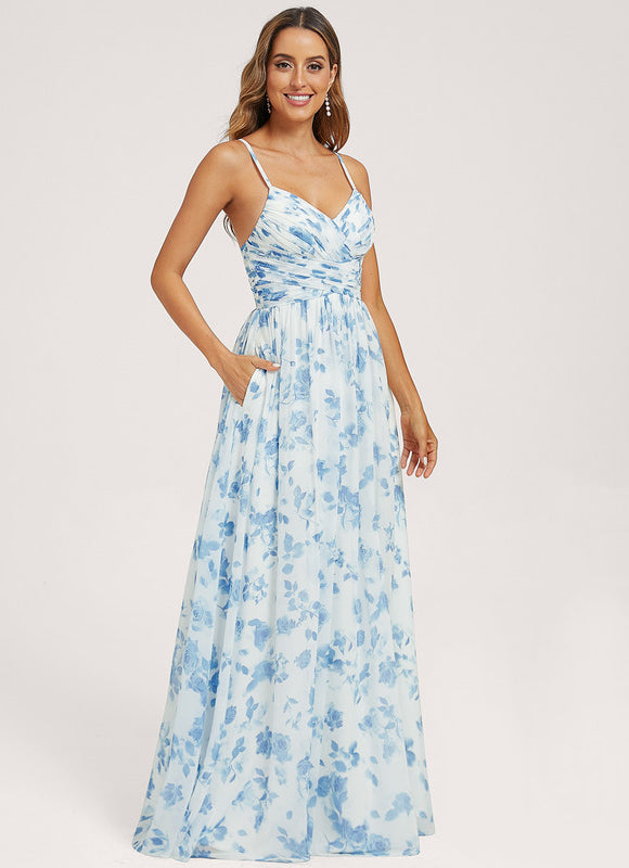 Robe de Soirée Mousseline Beige - gallery 2