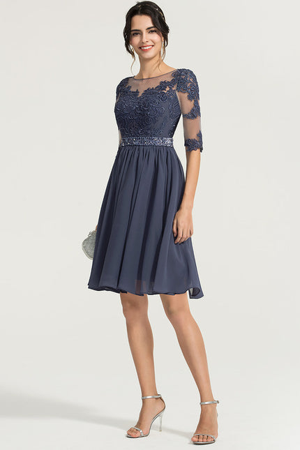 Robe de Soirée Longue Bleue Dentelle Mousseline Élégante - gallery 1