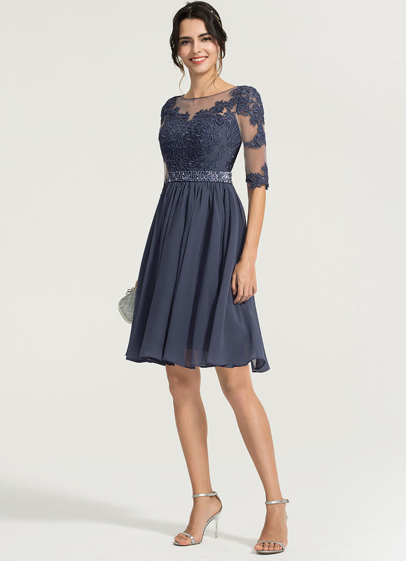 Robe de Soirée Longue Bleue Dentelle Mousseline Élégante - gallery 1