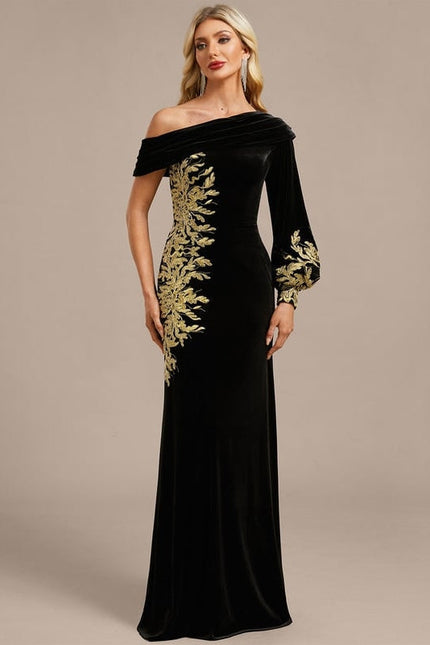 Robe de Soirée Velours Doré Élégant