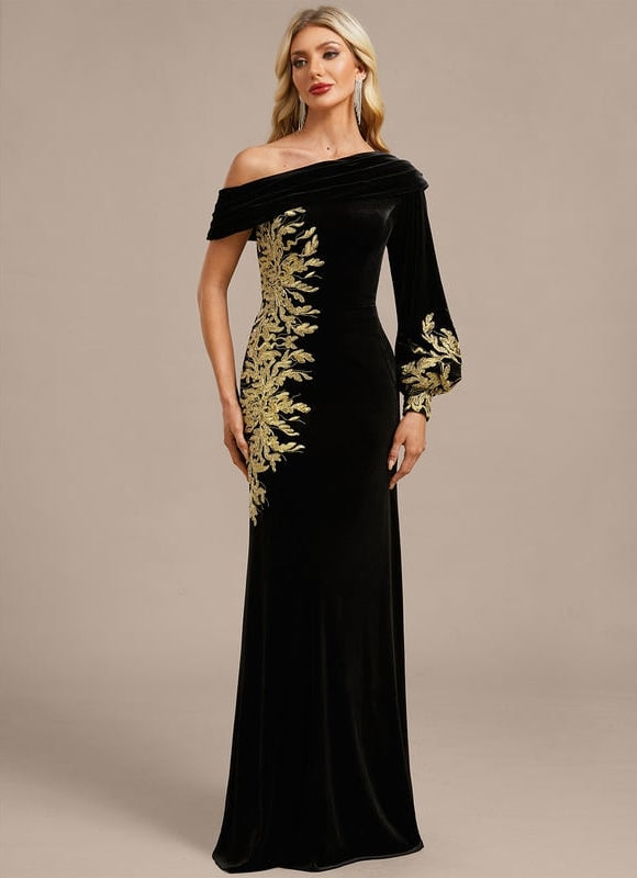 Robe de Soirée Velours Doré Élégant