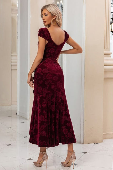Robe de Soirée Velours Rubis Asymétrique - gallery 5