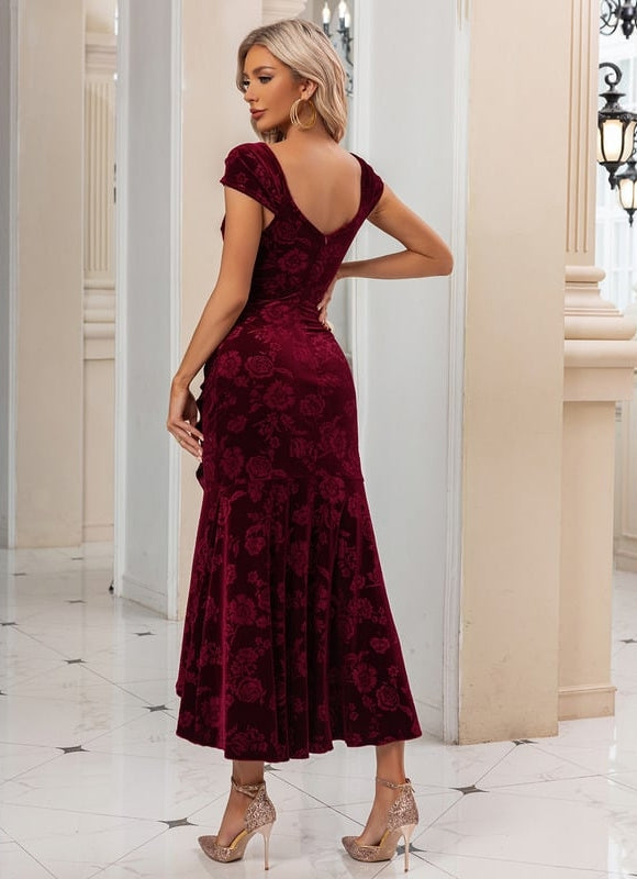 Robe de Soirée Velours Rubis Asymétrique - gallery 5
