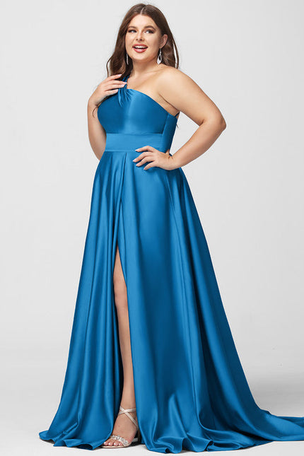 Robe Longue Bleu Satin Balayeuse Bal De Soirée - gallery 9