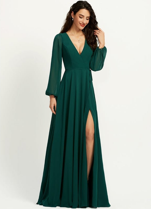 Robe de Soirée Mousseline Beige - gallery 4