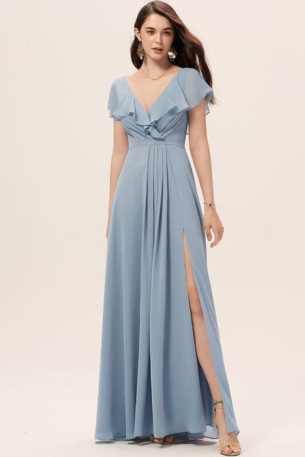 Robe de Soirée Mousseline Beige - gallery 3