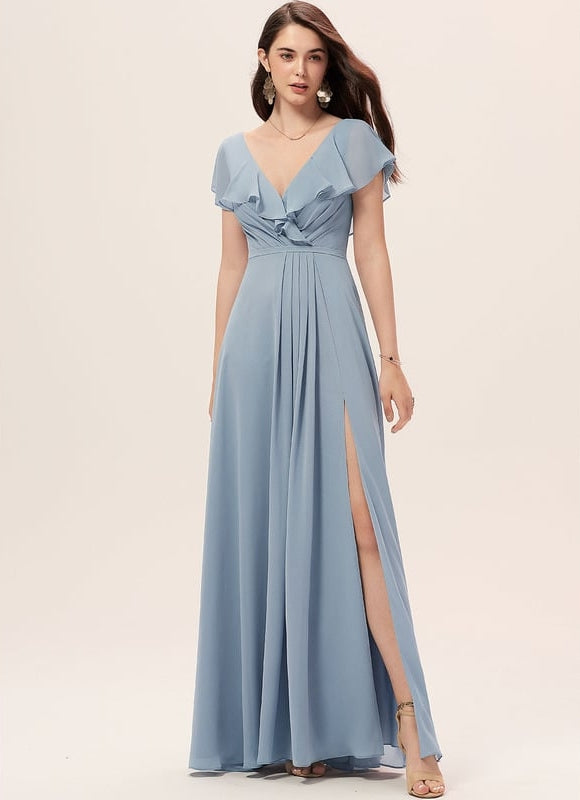 Robe de Soirée Mousseline Beige - gallery 3