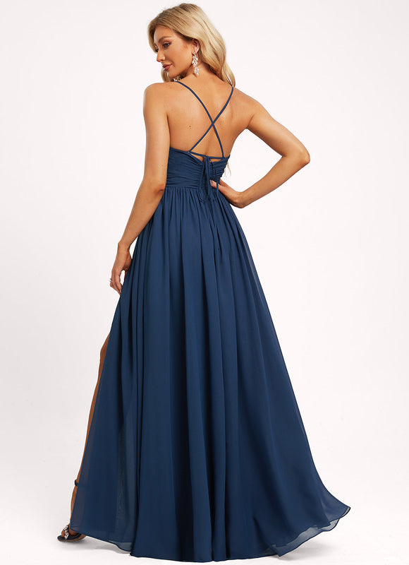 Robe de Soirée Mousseline Beige - gallery 2