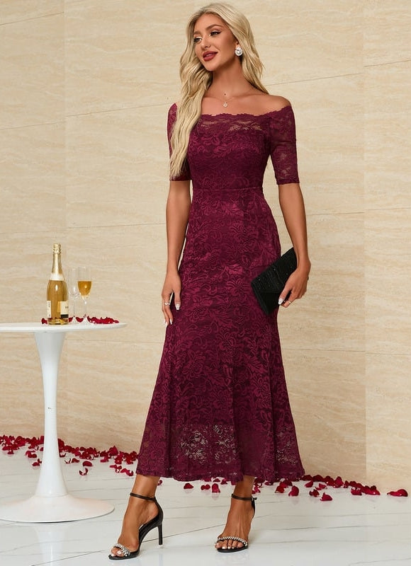 Robe de Soirée Bordeaux Florale - gallery 3