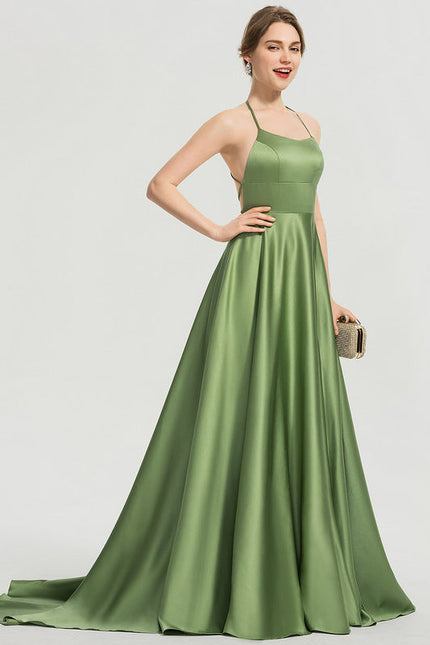 Robe de Soirée Satinée Olive - gallery 2