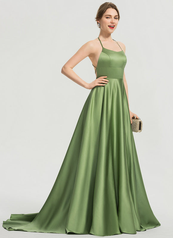 Robe de Soirée Satinée Olive - gallery 2