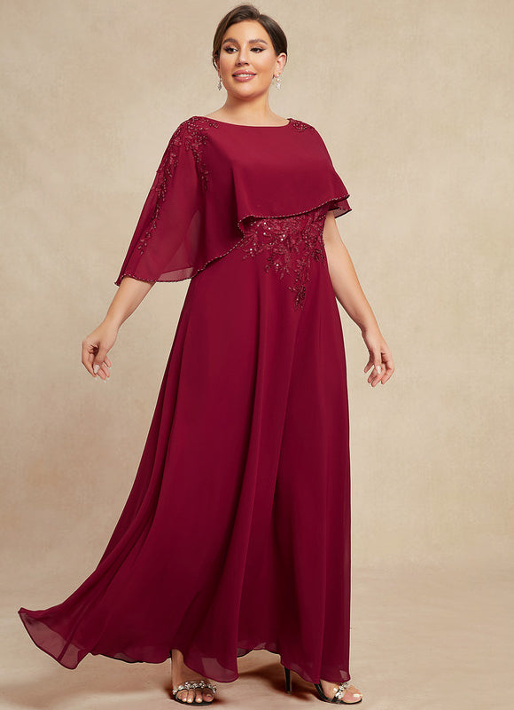 Robe de Soirée Longue Bordeaux En Mousseline Dentelle Perles - gallery 7