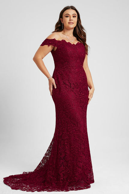 Robe de Soirée Bordeaux Dentelle - gallery 6