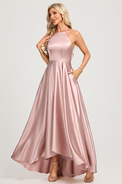 Robe de Soirée Satin Rose Pâle - gallery 2