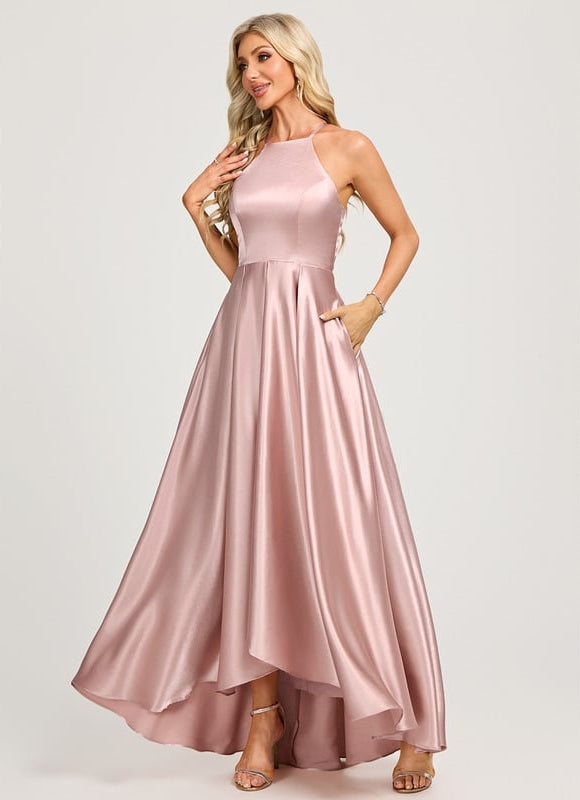 Robe de Soirée Satin Rose Pâle - gallery 2