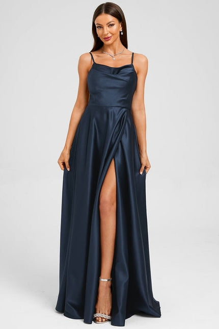 Robe de Soirée Satin Marine Élégante - gallery 2