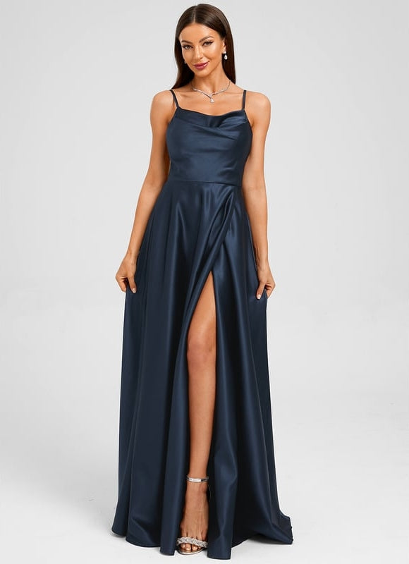 Robe de Soirée Satin Marine Élégante - gallery 2