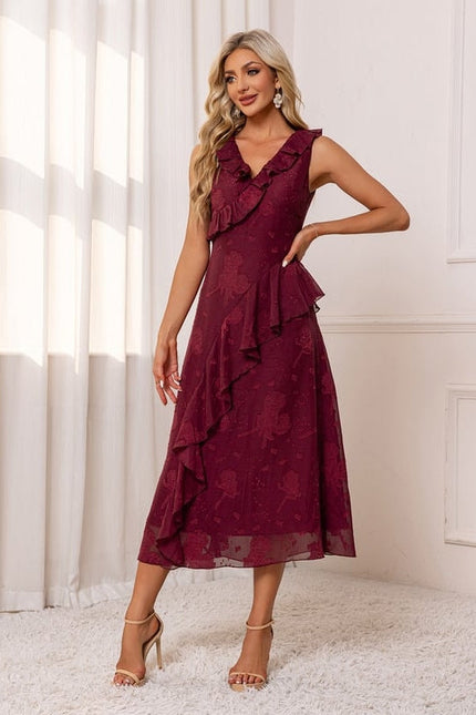 Robe de Soirée Volants Bordeaux - gallery 2