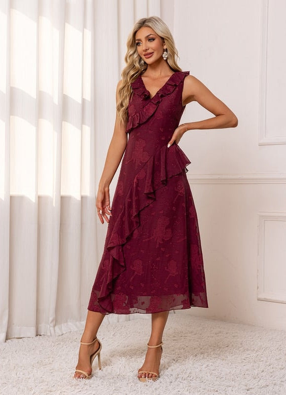 Robe de Soirée Volants Bordeaux - gallery 2