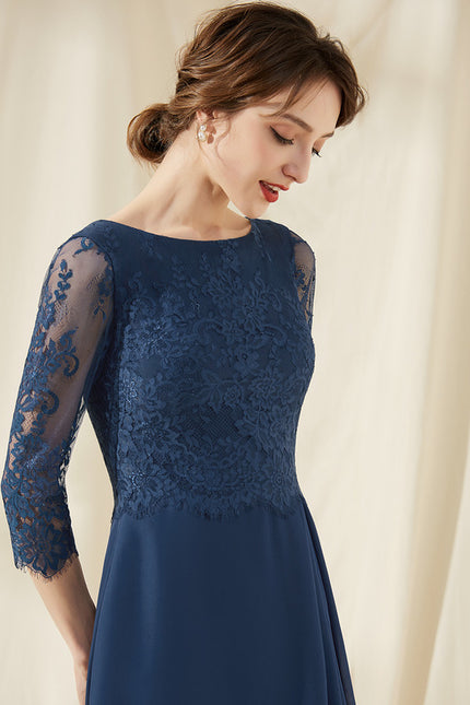 Robe de Soirée Longue Bleu Dentelle Mousseline - gallery 4