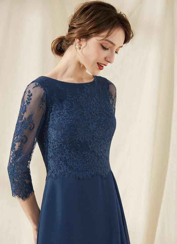 Robe de Soirée Longue Bleu Dentelle Mousseline - gallery 4
