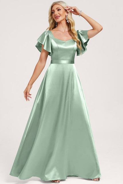 Robe de Soirée Satin Vert Pâle - gallery 2