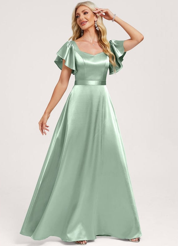 Robe de Soirée Satin Vert Pâle - gallery 2