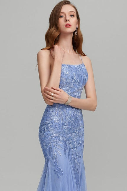 Robe de Soirée Satin Bleu Éthéré - gallery 2