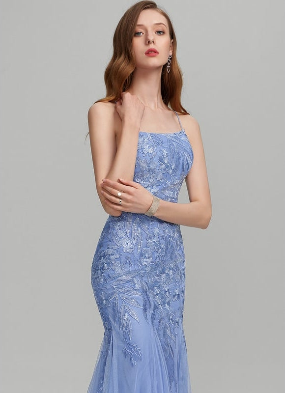 Robe de Soirée Satin Bleu Éthéré - gallery 2