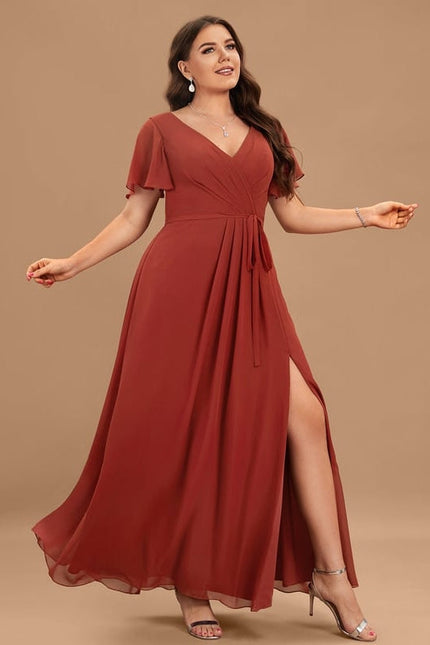Robe de Soirée Mousseline Beige - gallery 6