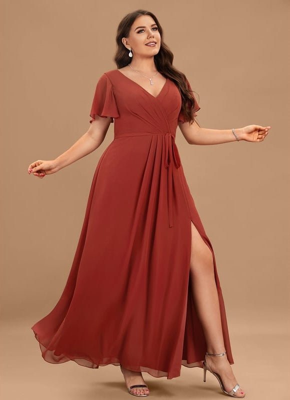 Robe de Soirée Mousseline Beige - gallery 6