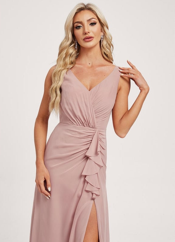 Robe de Soirée Mousseline Beige - gallery 3